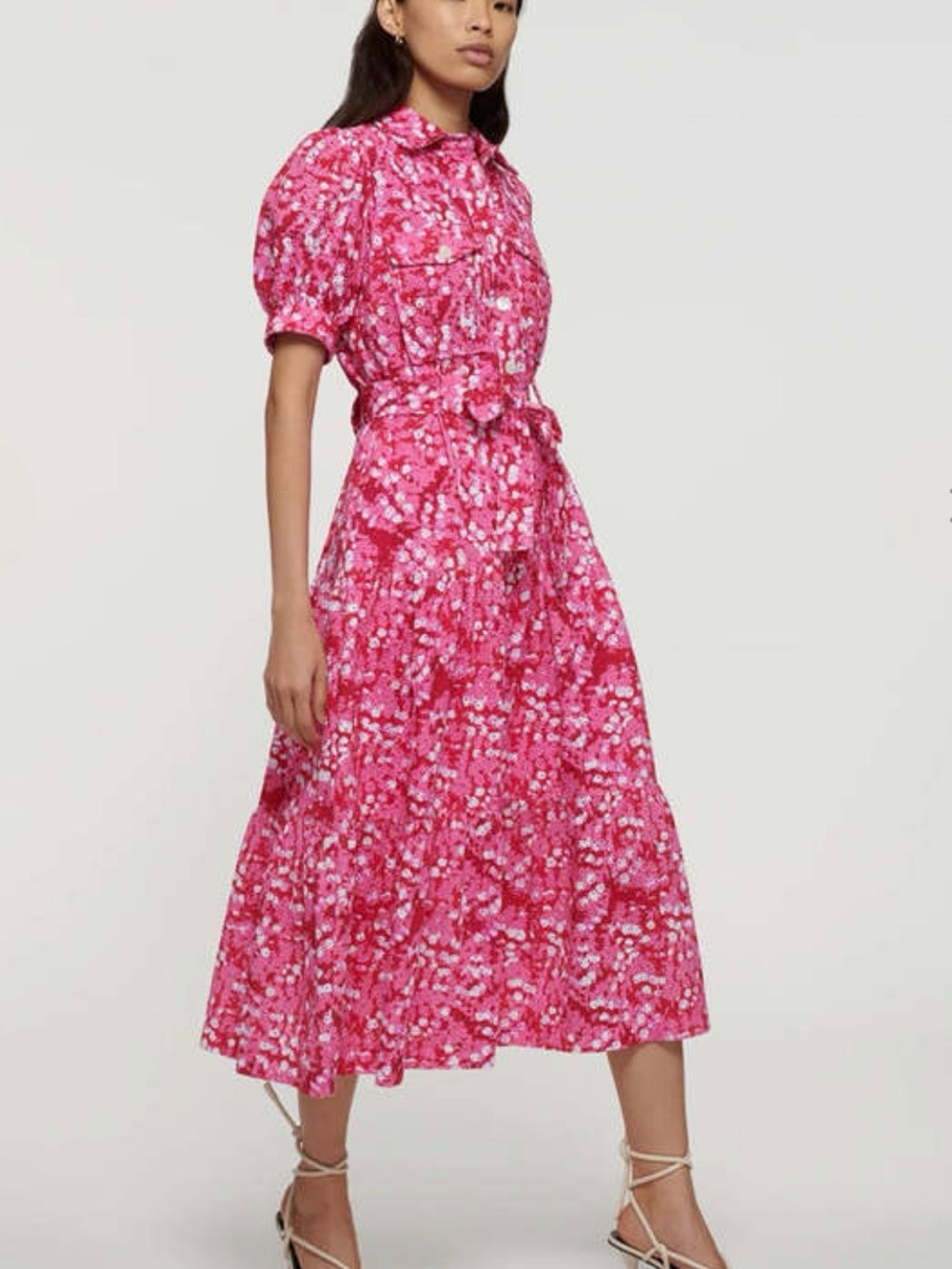 Derek Lam Bright Pink Floral Midi Dress